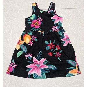 Girls 6/7 Old Navy Black Sleeveless Black Tropical Floral Dress